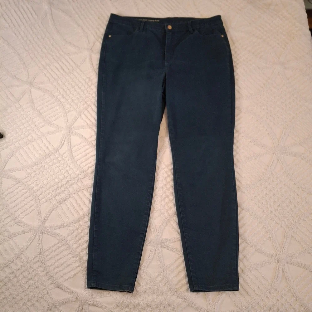 Talbots Womens 14 High-Waist Jegging Ankle Dark Teal Flawless Cotton Blend Pants